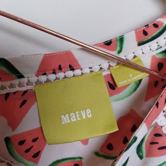 Anthropologie Maeve Picnic Days Watermelon Print Cap Sleeve Blouse Size 0 - Picture 7 of 9